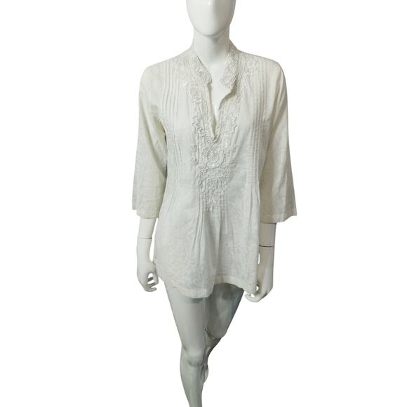 Lilly Pulitzer Embellished Pleaded Bohemian Beachy Pintuck Cotton Top size S - Picture 1 of 14